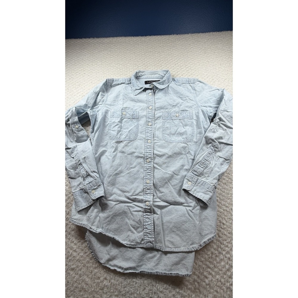 Lauren Ralph Lauren Light Wash Denim Chambray Button Down Shirt Plus Size L